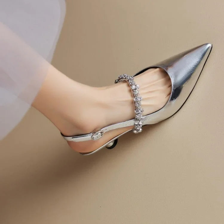 Crystal Strap Pointed-Toe Slingback Pumps
