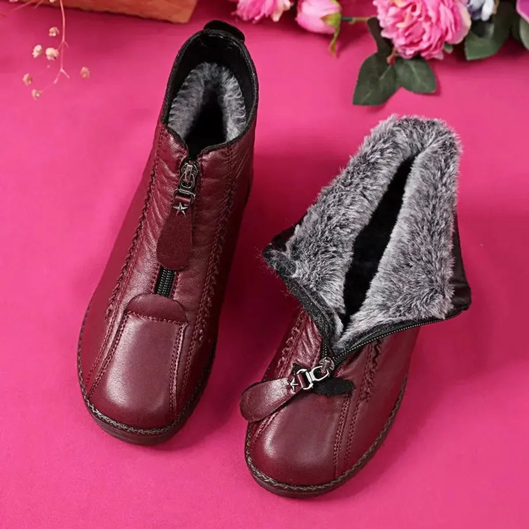 Slip-Resistant Fleece-Lined Leather Ankle Boots