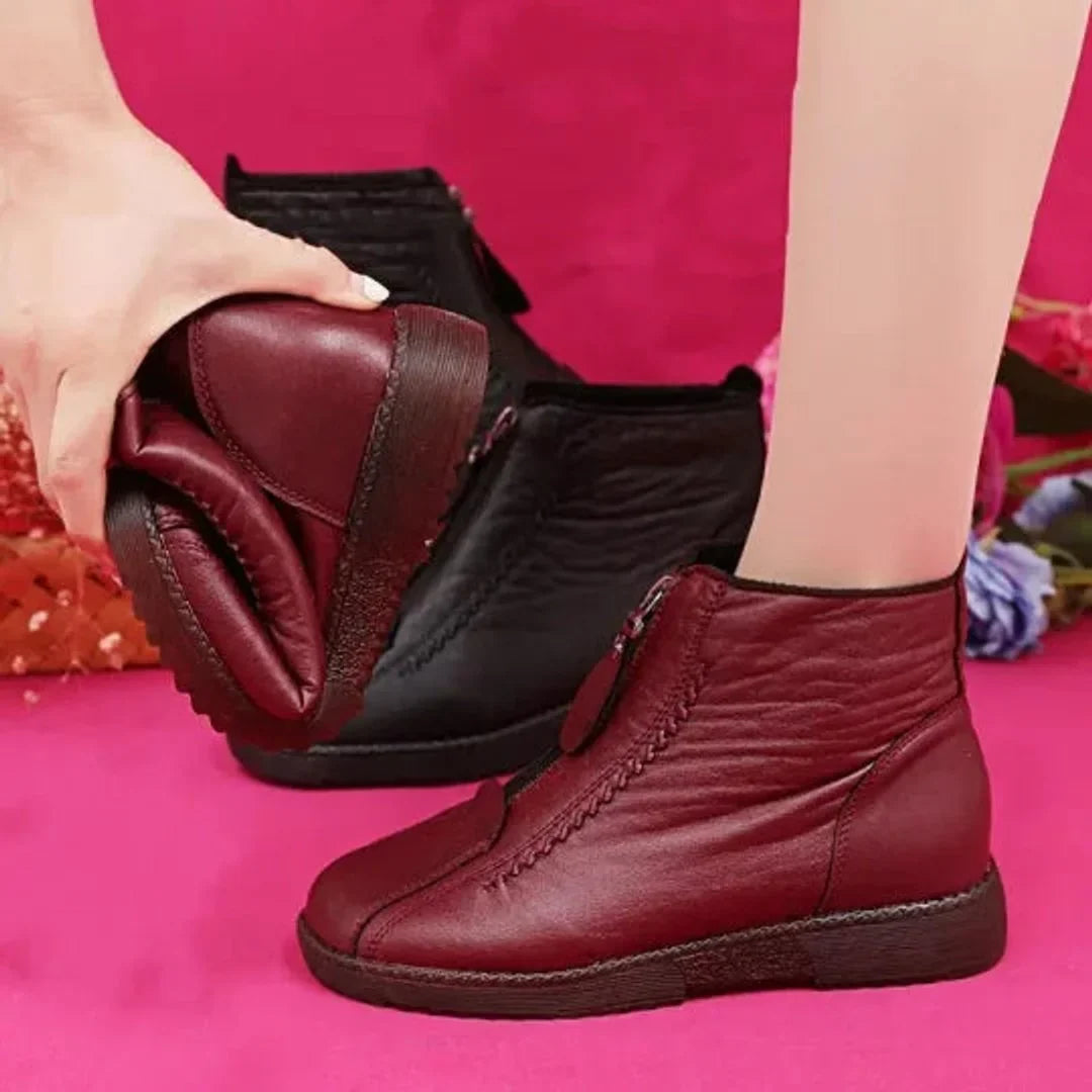 Slip-Resistant Fleece-Lined Leather Ankle Boots