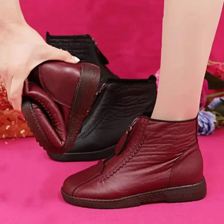 Slip-Resistant Fleece-Lined Leather Ankle Boots