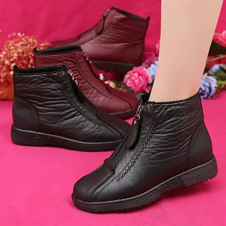 Slip-Resistant Fleece-Lined Leather Ankle Boots