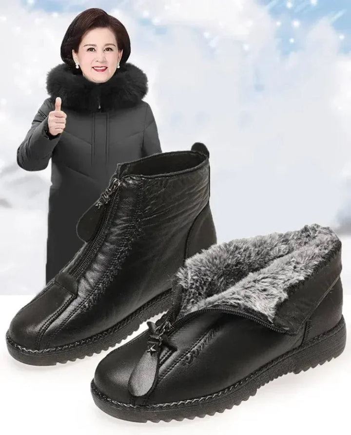 Slip-Resistant Fleece-Lined Leather Ankle Boots