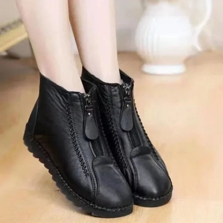 Slip-Resistant Fleece-Lined Leather Ankle Boots