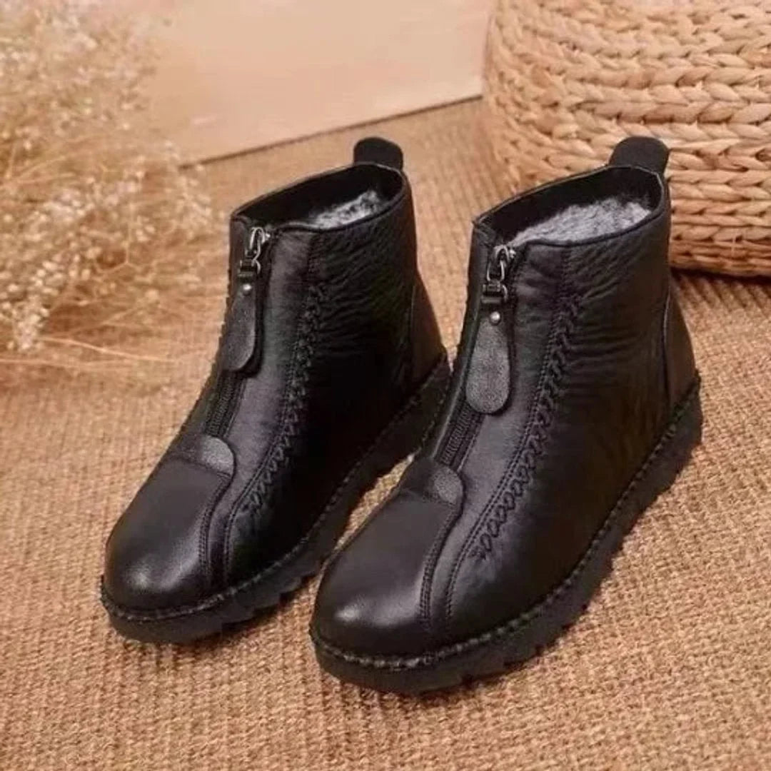 Slip-Resistant Fleece-Lined Leather Ankle Boots