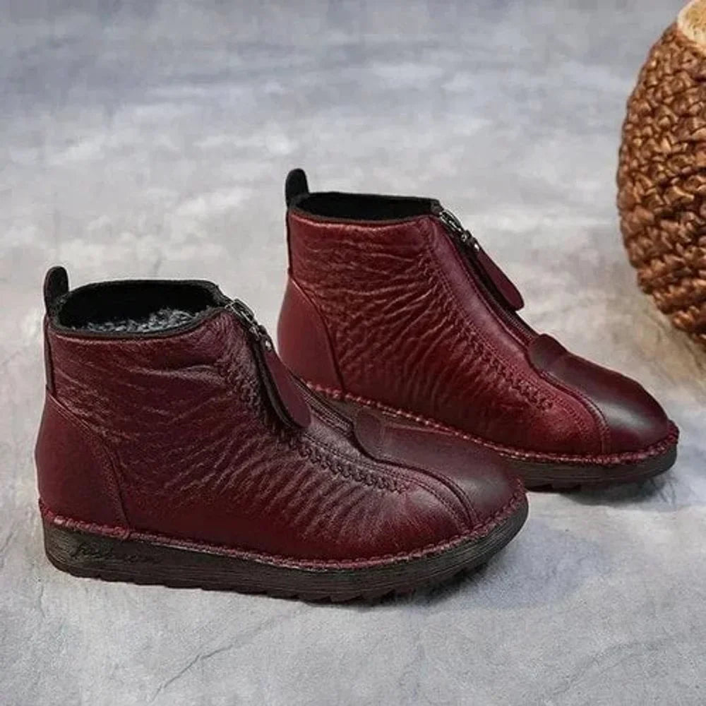 Slip-Resistant Fleece-Lined Leather Ankle Boots