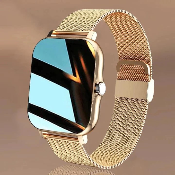 Women's Smartwatch with Fitness Tracking Mesh Metal Band and Touch Screen Display Gps