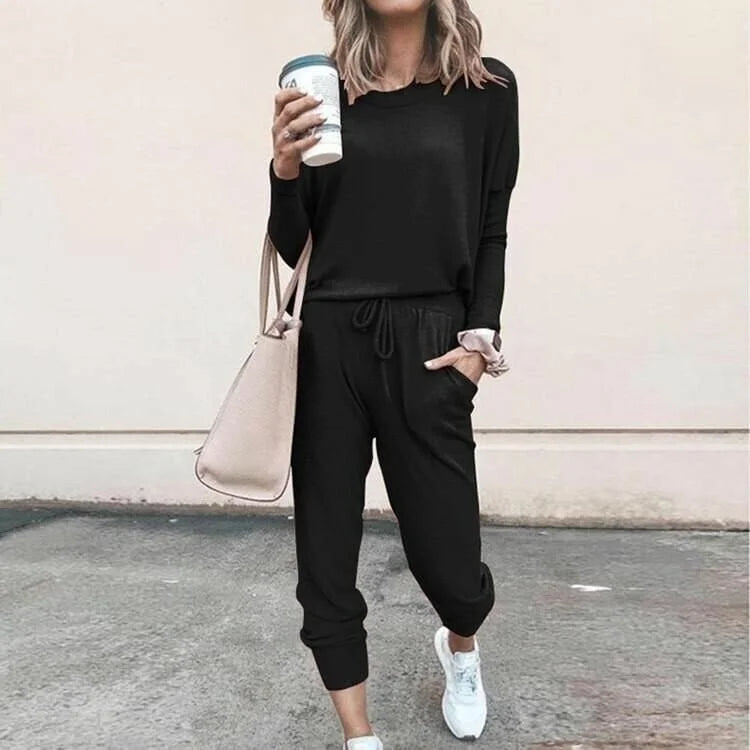 Soft Knit Loungewear Set with Long-Sleeve Top and Joggers