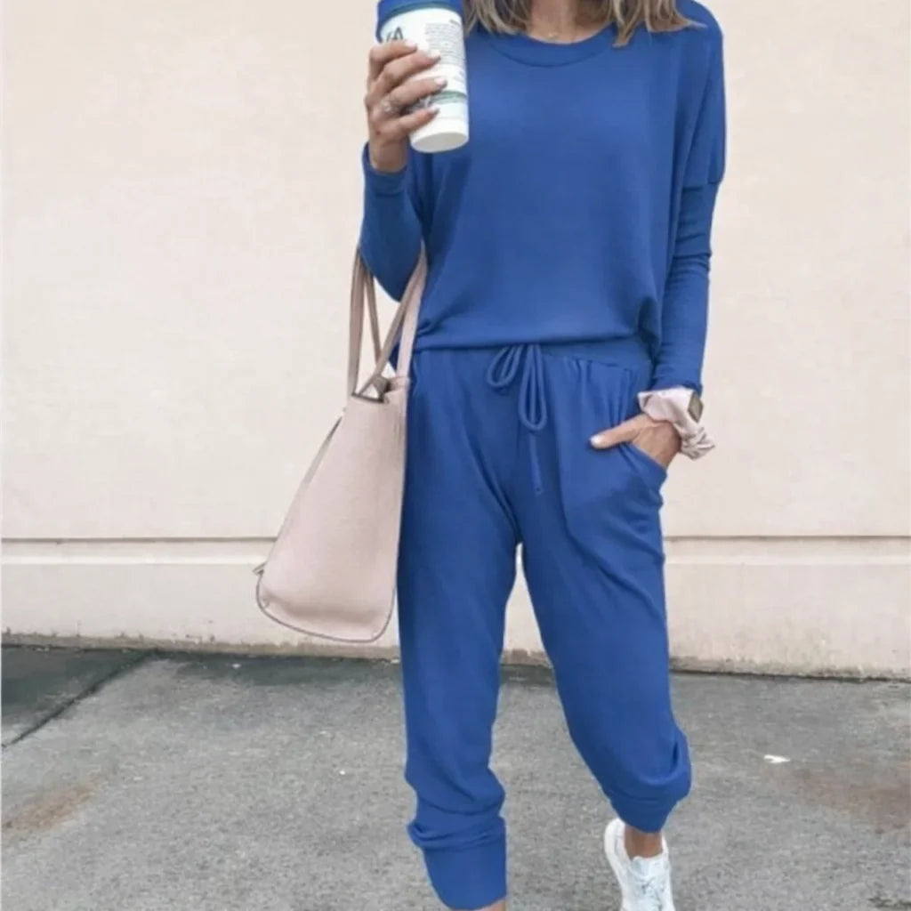Soft Knit Loungewear Set with Long-Sleeve Top and Joggers