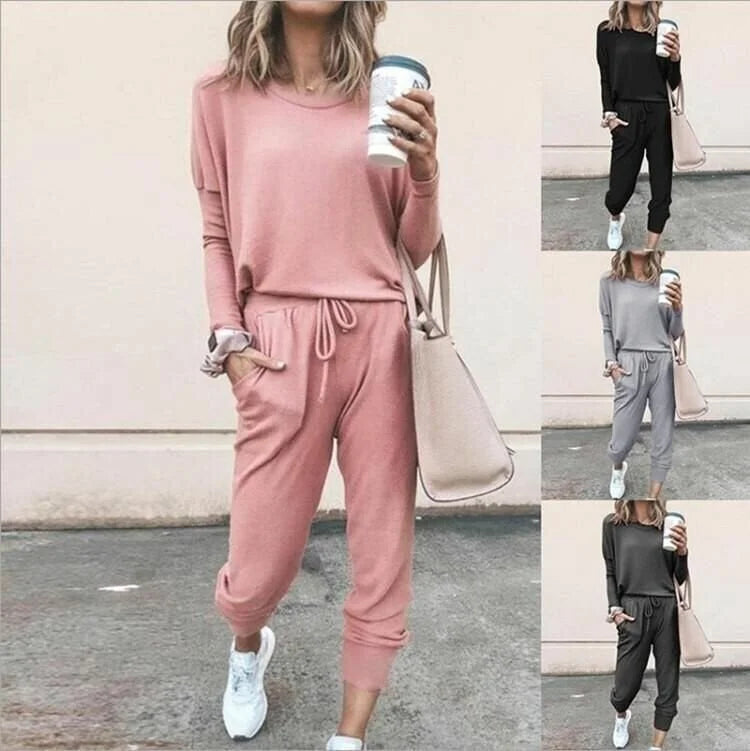 Soft Knit Loungewear Set with Long-Sleeve Top and Joggers