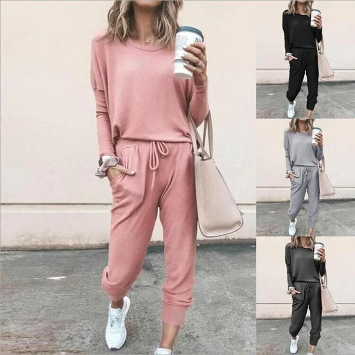 Soft Knit Loungewear Set with Long-Sleeve Top and Joggers