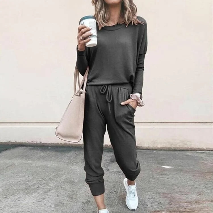 Soft Knit Loungewear Set with Long-Sleeve Top and Joggers