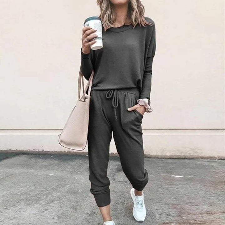 Soft Knit Loungewear Set with Long-Sleeve Top and Joggers