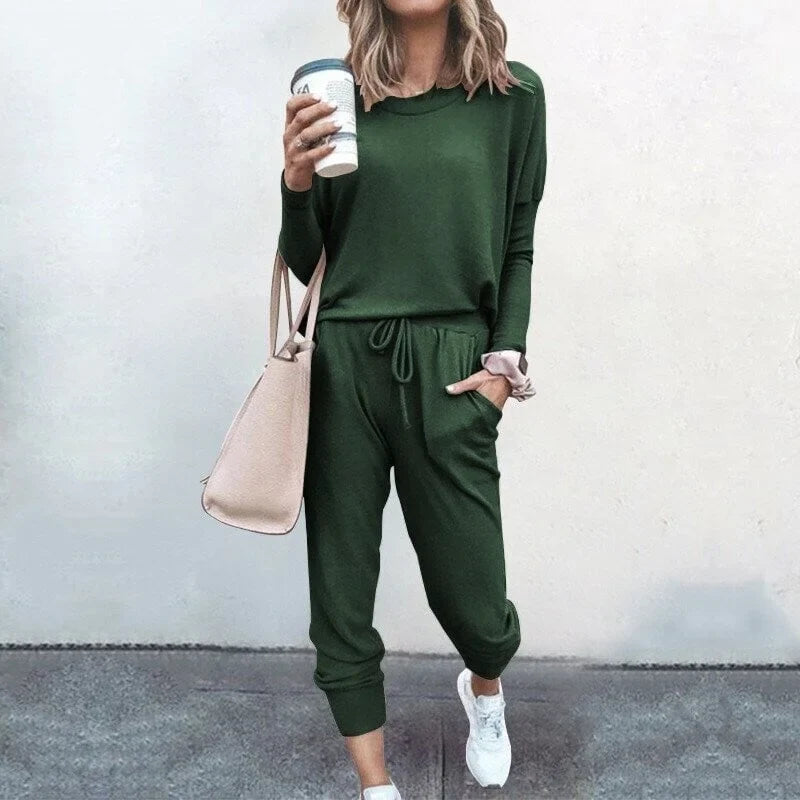 Soft Knit Loungewear Set with Long-Sleeve Top and Joggers