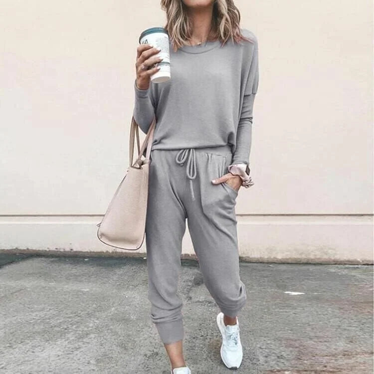 Soft Knit Loungewear Set with Long-Sleeve Top and Joggers