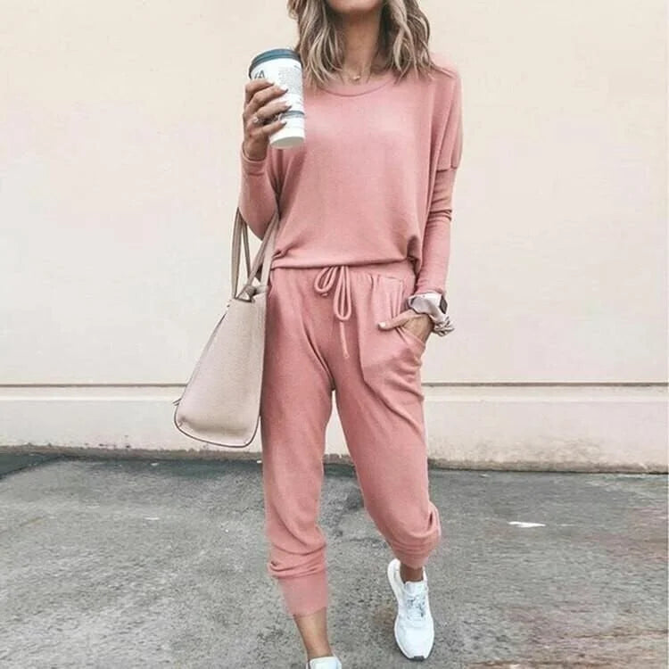 Soft Knit Loungewear Set with Long-Sleeve Top and Joggers