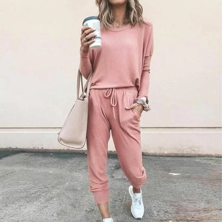 Soft Knit Loungewear Set with Long-Sleeve Top and Joggers
