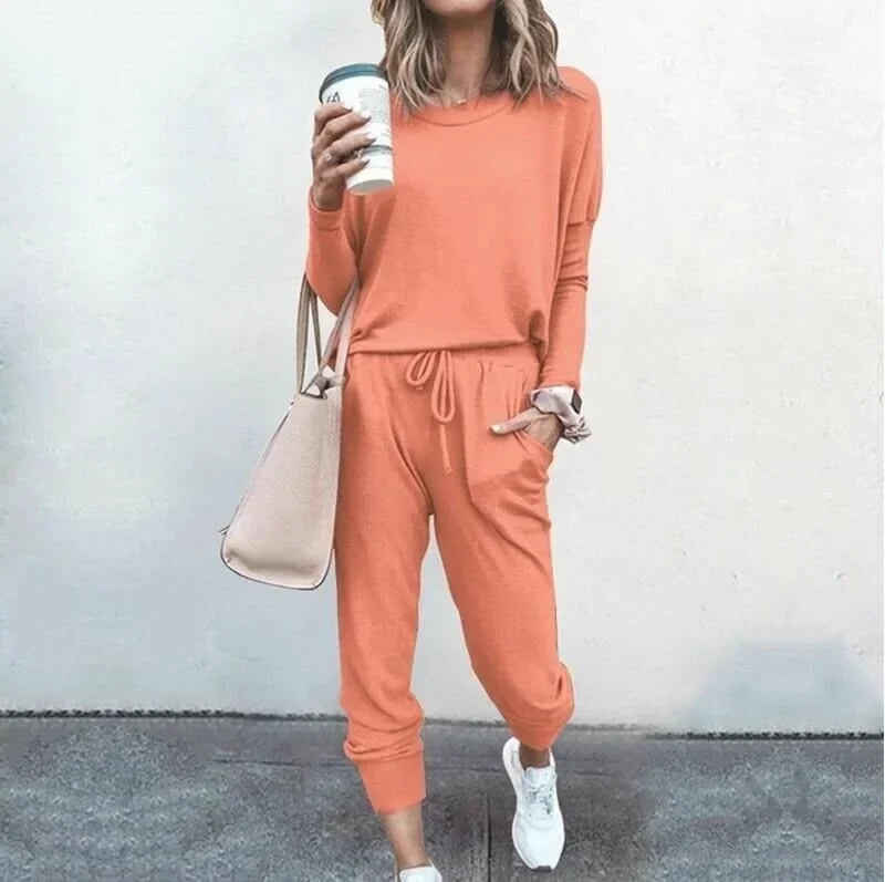 Soft Knit Loungewear Set with Long-Sleeve Top and Joggers