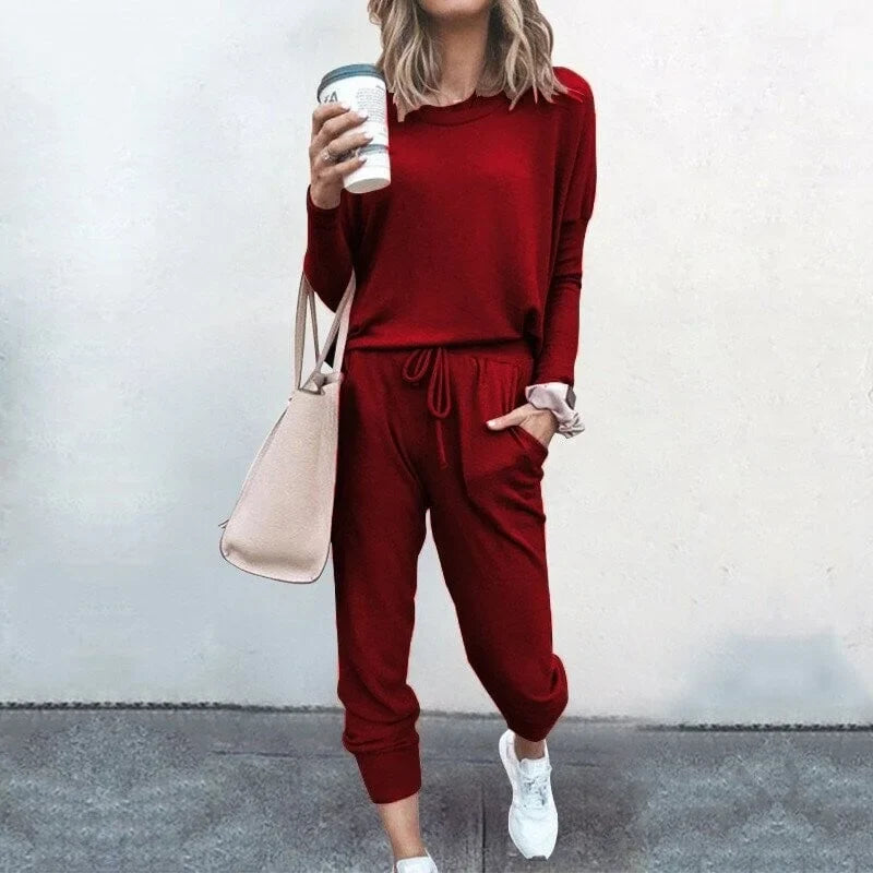 Soft Knit Loungewear Set with Long-Sleeve Top and Joggers