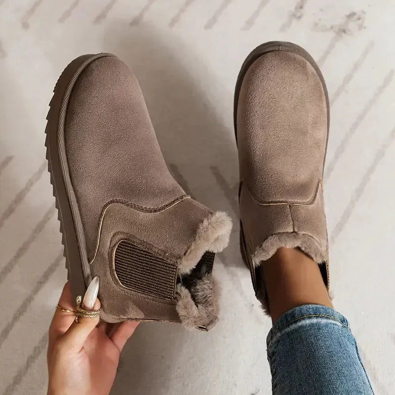 Women's Faux Suede Short Boots with Faux Fur Lining