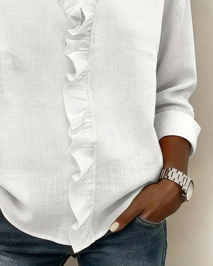 Women's Ruffle V-Neck Long Sleeve Blouse