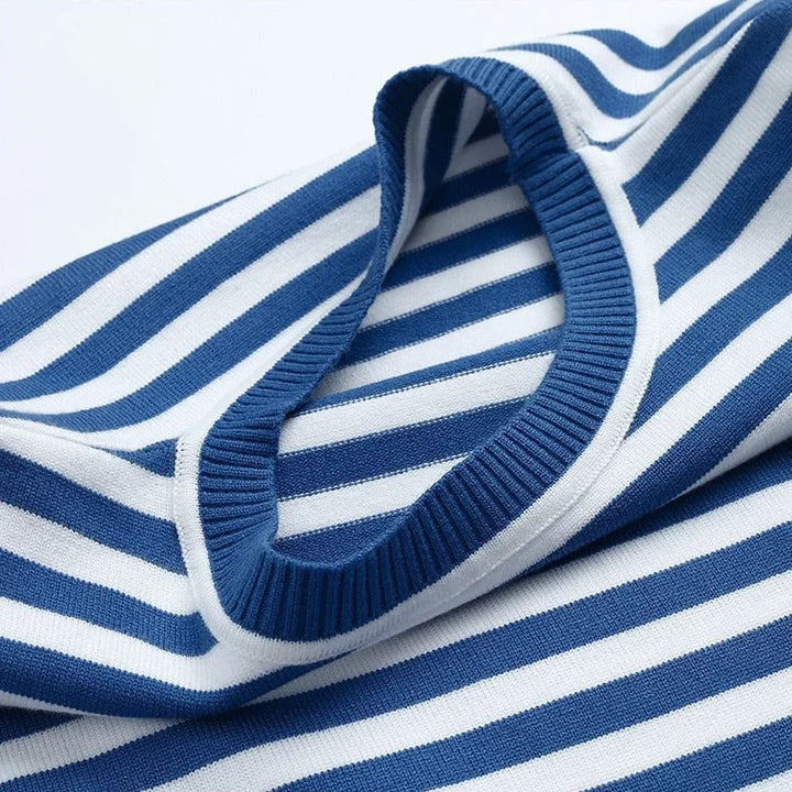 Striped Long-Sleeve Tee with Relaxed Crew Neck