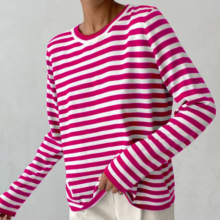 Striped Long-Sleeve Tee with Relaxed Crew Neck