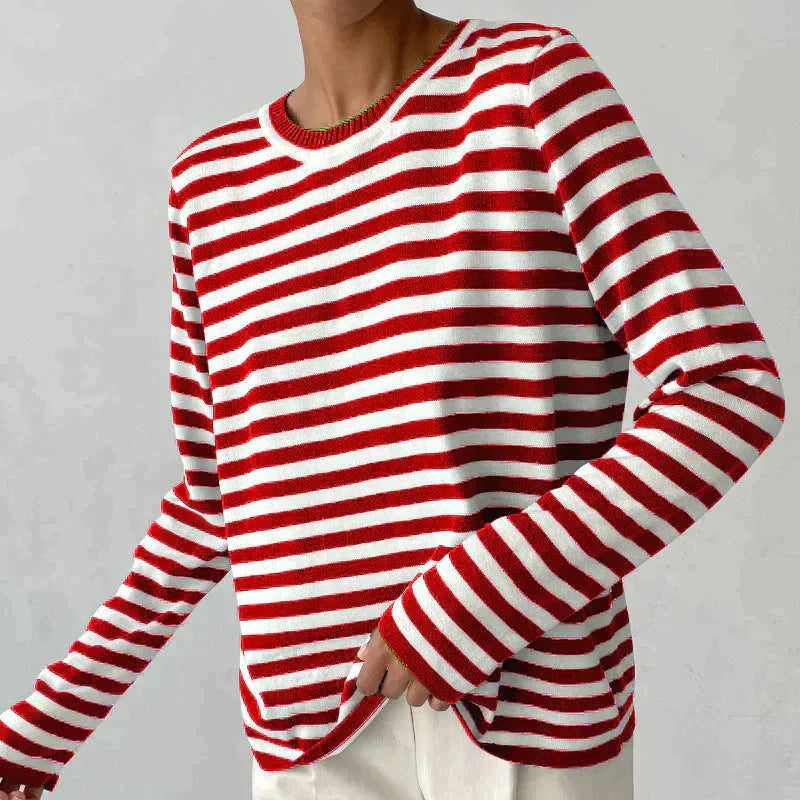 Striped Long-Sleeve Tee with Relaxed Crew Neck