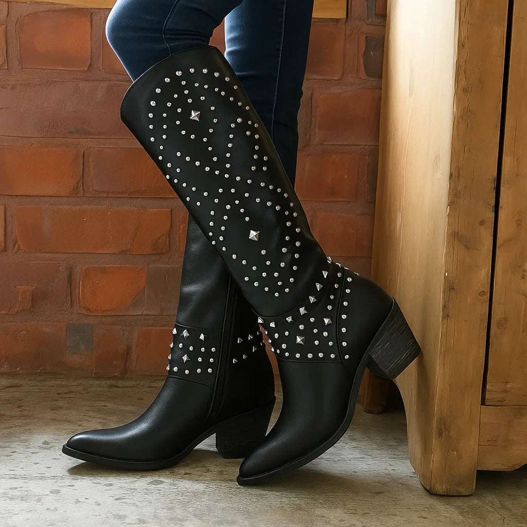 Studded Western Knee-High Boots