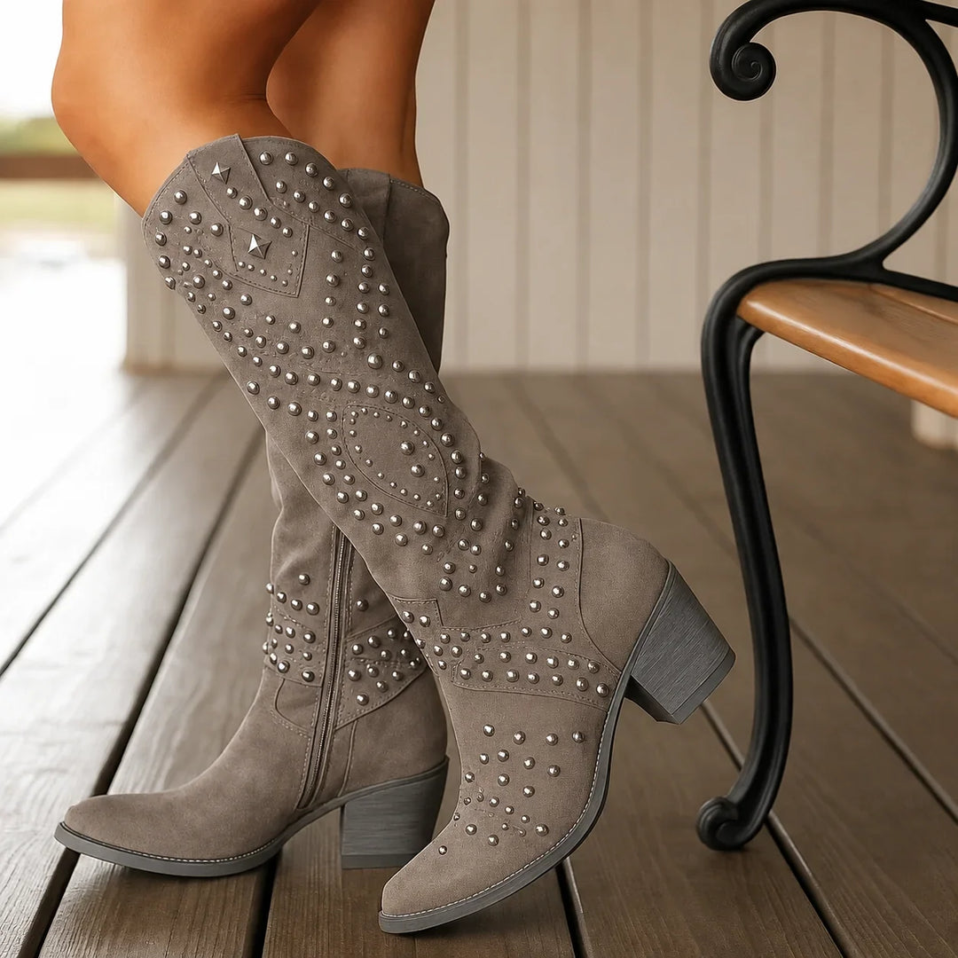 Studded Western Knee-High Boots