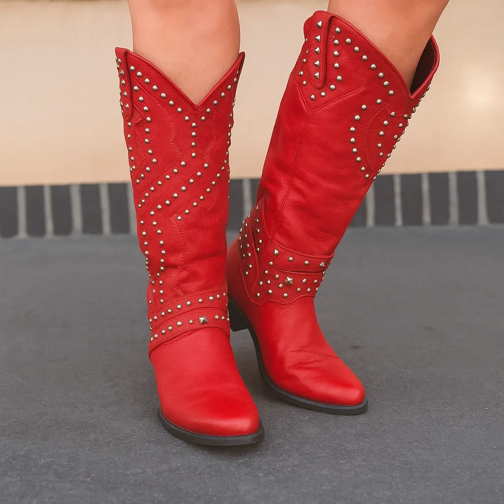 Studded Western Knee-High Boots