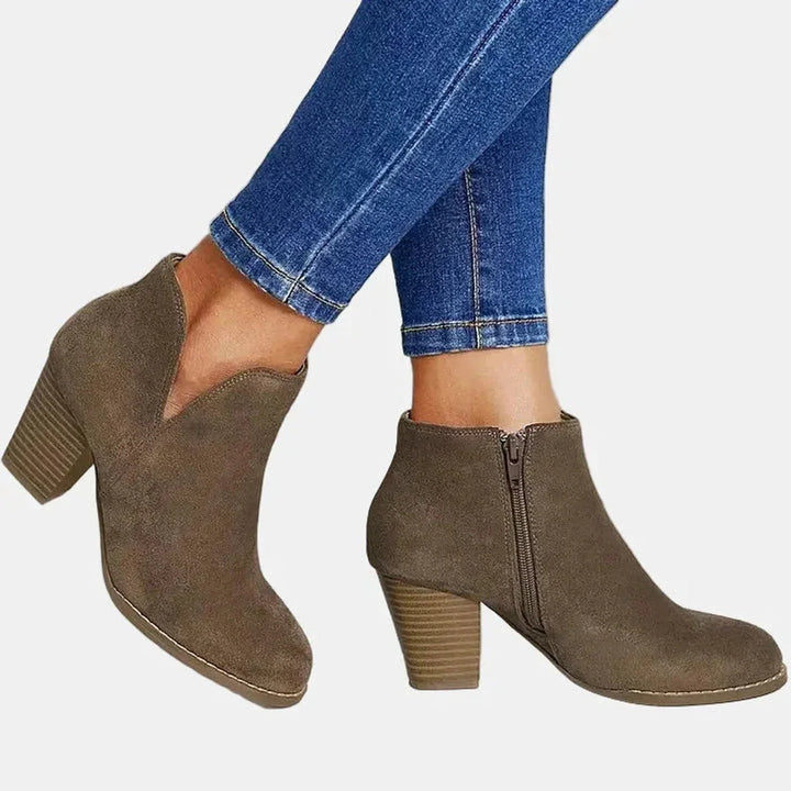 Suede Block Heel Side-Zip Ankle Boots