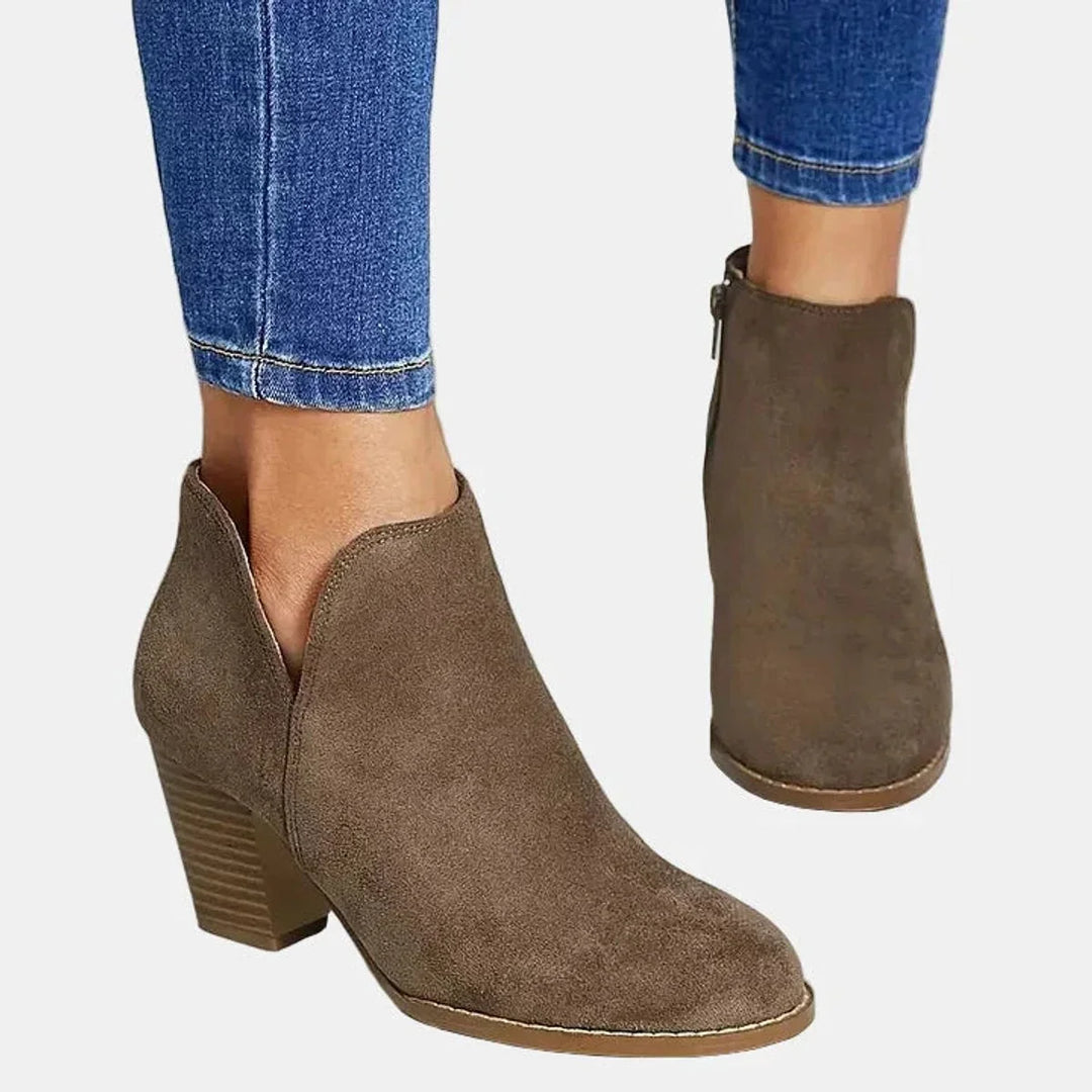 Suede Block Heel Side-Zip Ankle Boots