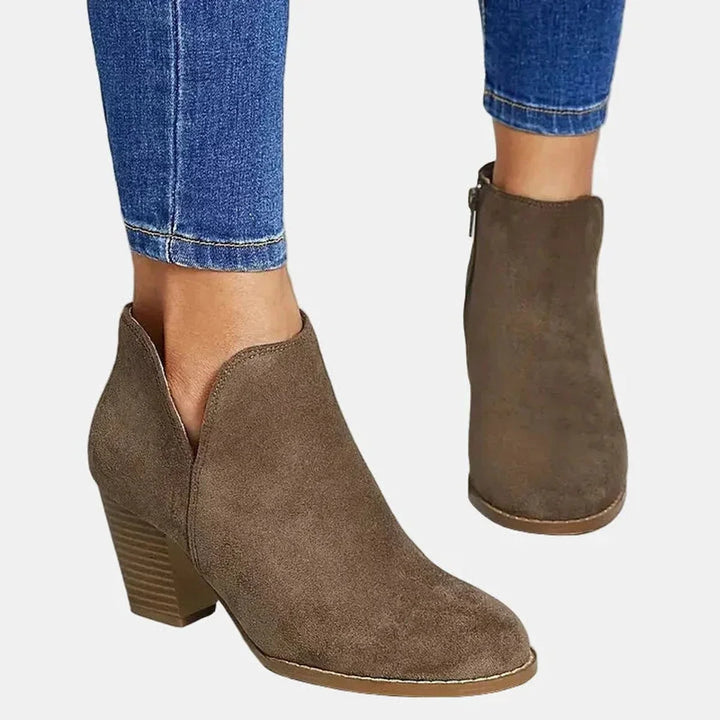 Suede Block Heel Side-Zip Ankle Boots