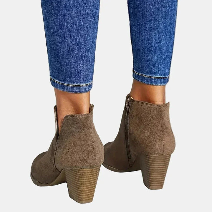 Suede Block Heel Side-Zip Ankle Boots