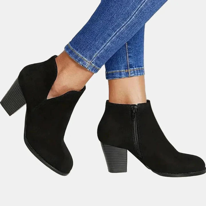 Suede Block Heel Side-Zip Ankle Boots