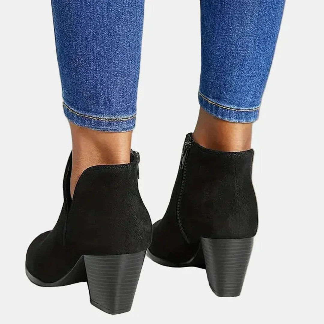 Suede Block Heel Side-Zip Ankle Boots