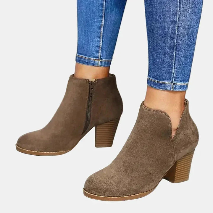 Suede Block Heel Side-Zip Ankle Boots
