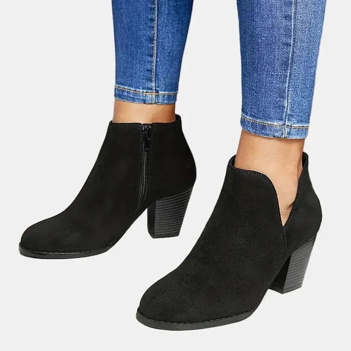 Suede Block Heel Side-Zip Ankle Boots