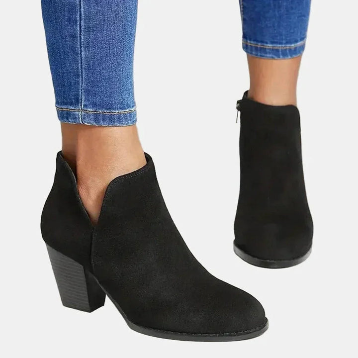 Suede Block Heel Side-Zip Ankle Boots