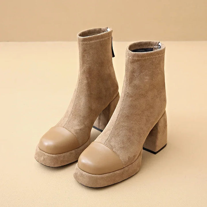 Suede Chunky Heel Platform Boots