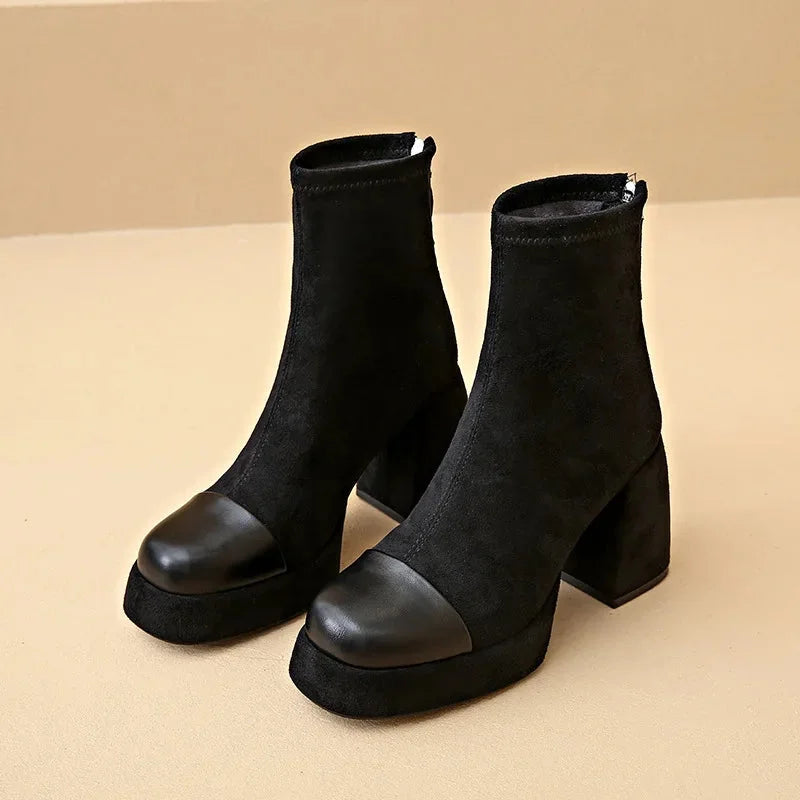 Suede Chunky Heel Platform Boots