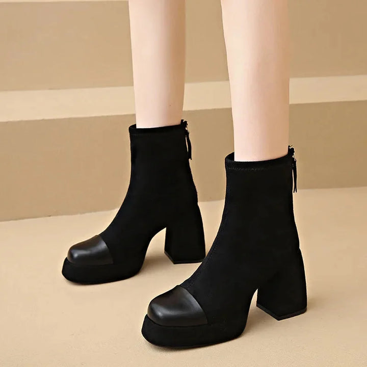 Suede Chunky Heel Platform Boots