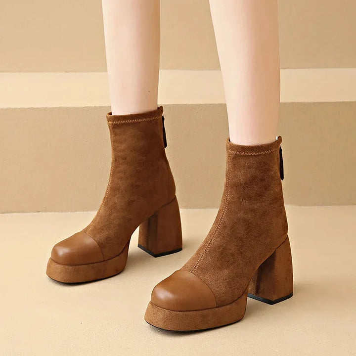 Suede Chunky Heel Platform Boots