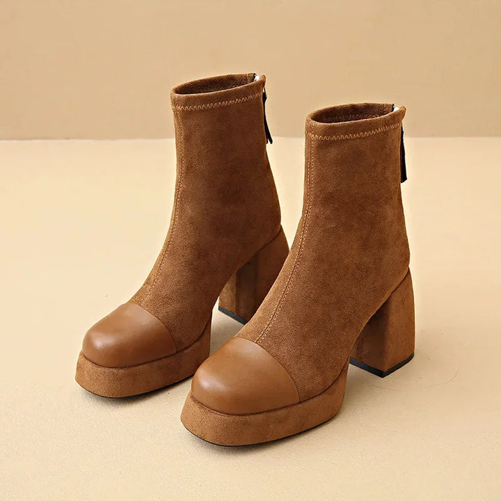 Suede Chunky Heel Platform Boots