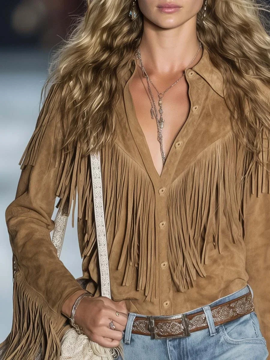 Suede Fringe Western Shirt