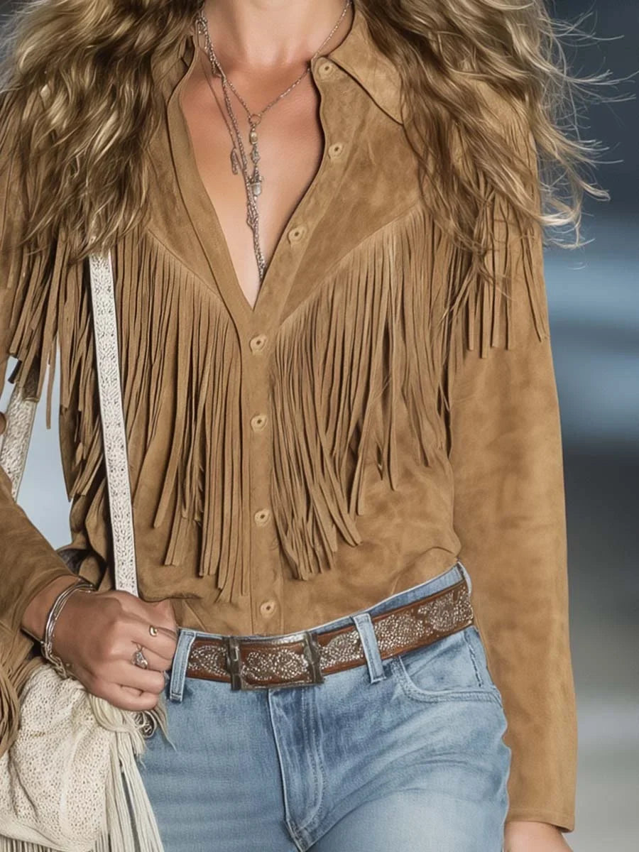 Suede Fringe Western Shirt