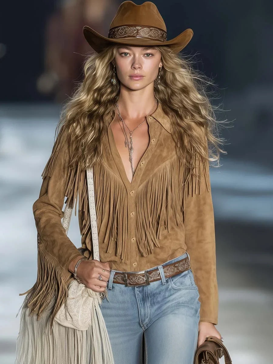 Suede Fringe Western Shirt