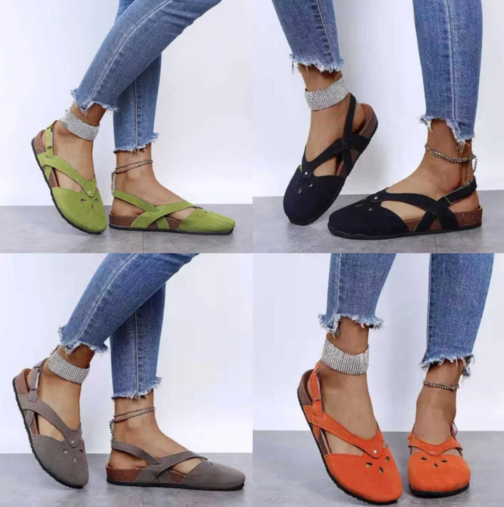 Suede Slingback Sandals with Floral Cut-Outs