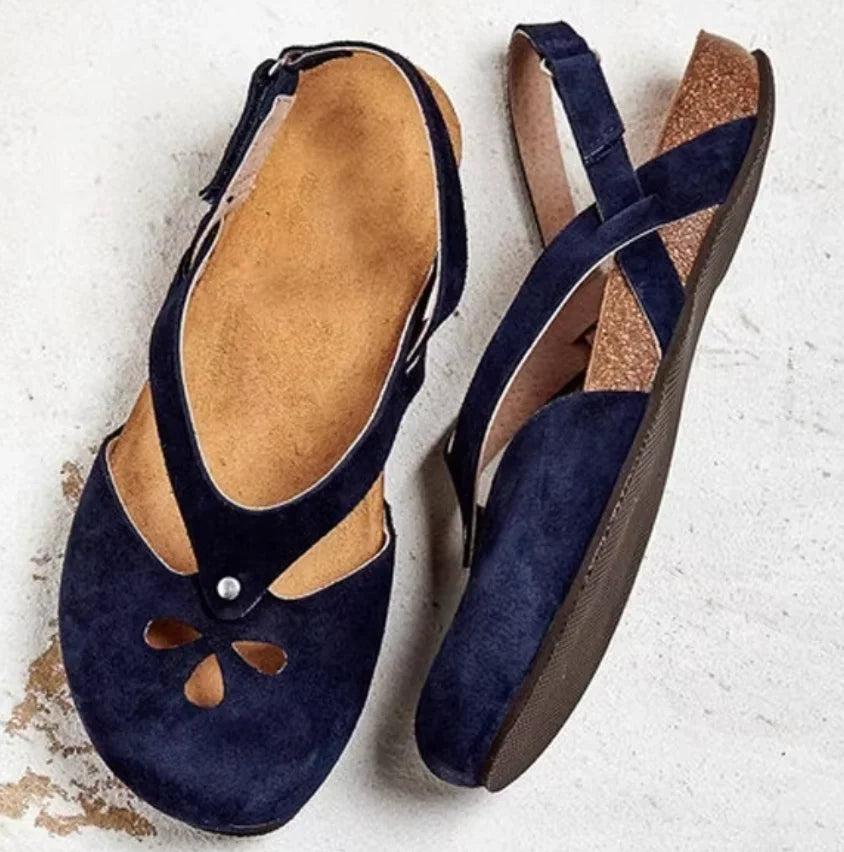 Suede Slingback Sandals with Floral Cut-Outs