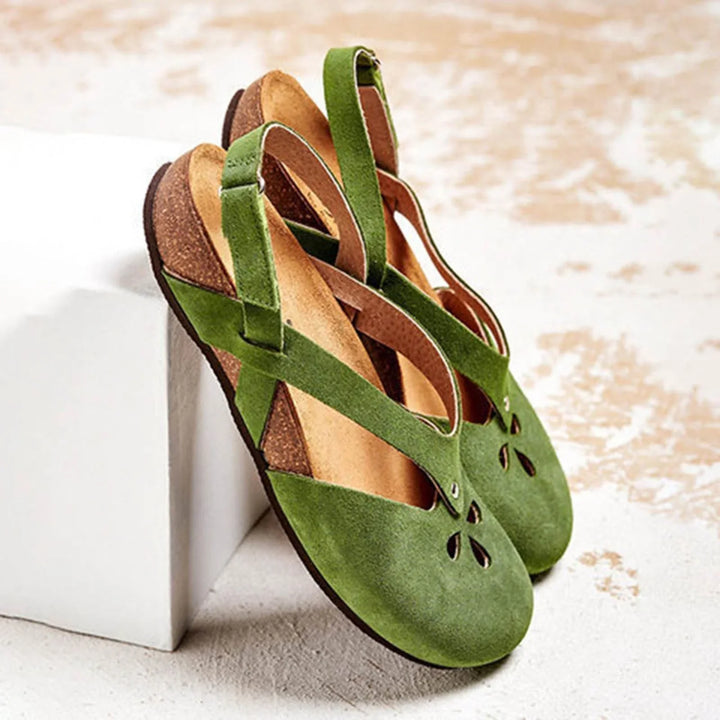 Suede Slingback Sandals with Floral Cut-Outs